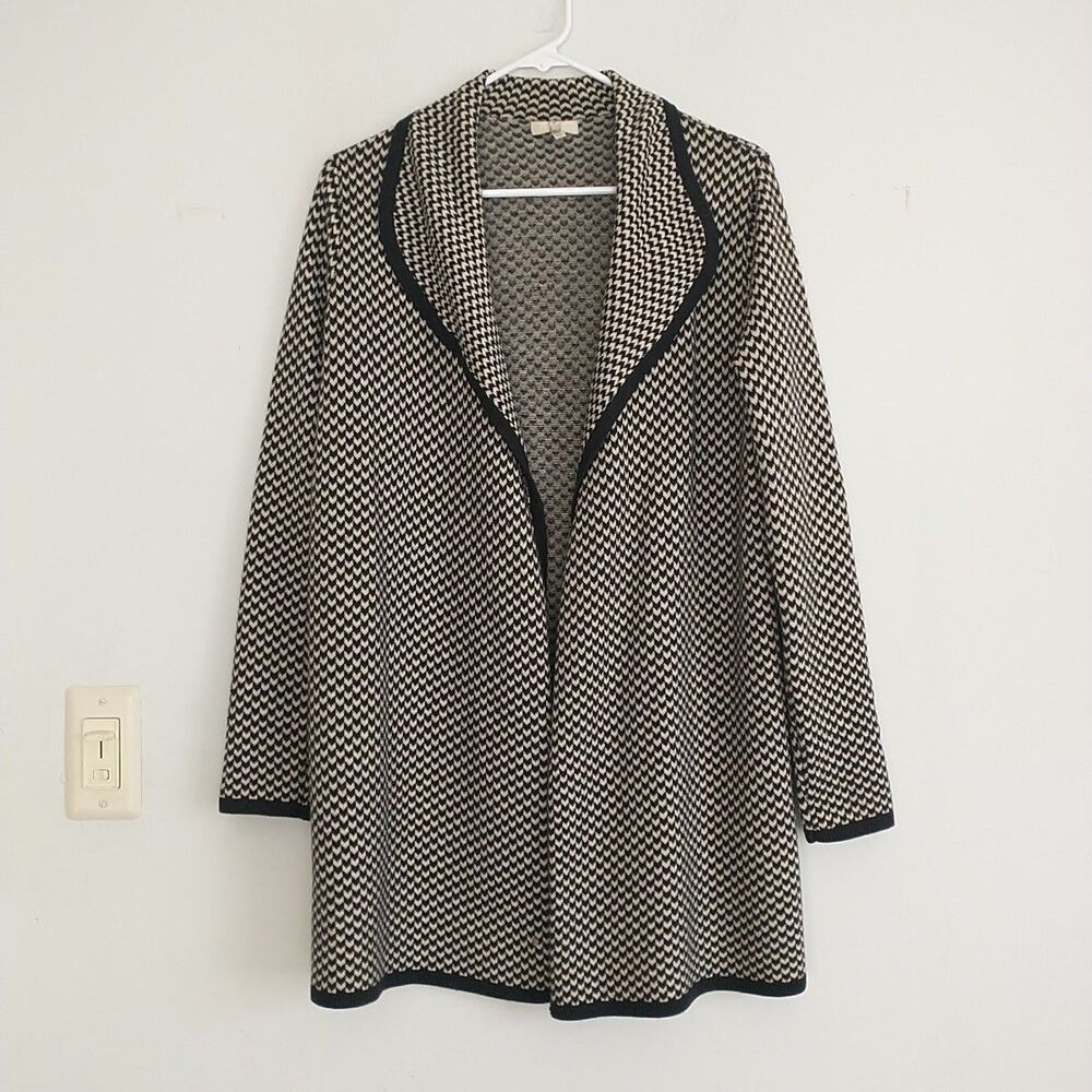 Joie Cardigan Sweater Womens S Black White Chevron Open Front Wool Cashmere
